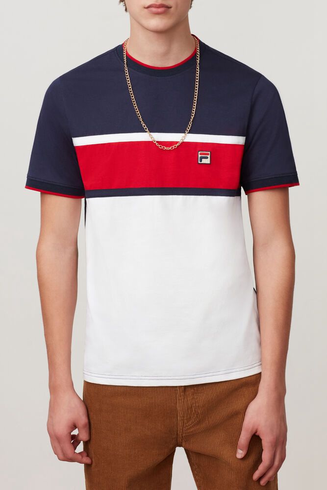 Fila Conte T-Shirt White/Navy - Mens - 86704GXKN